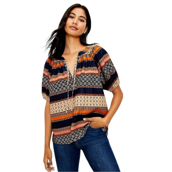 LOFT Tops - LOFT Foulard tie puffy sleeve boho cotton blouse Size XSP